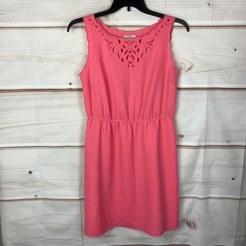 LOFT Dress Womens 8 Orange Sleeveless Cut Out Shift Elastic Waist Boat Neck
